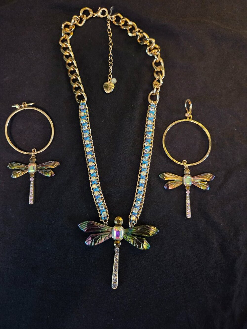 Betsey Johnson Bug Collector Dragonfly Necklace and Earrings